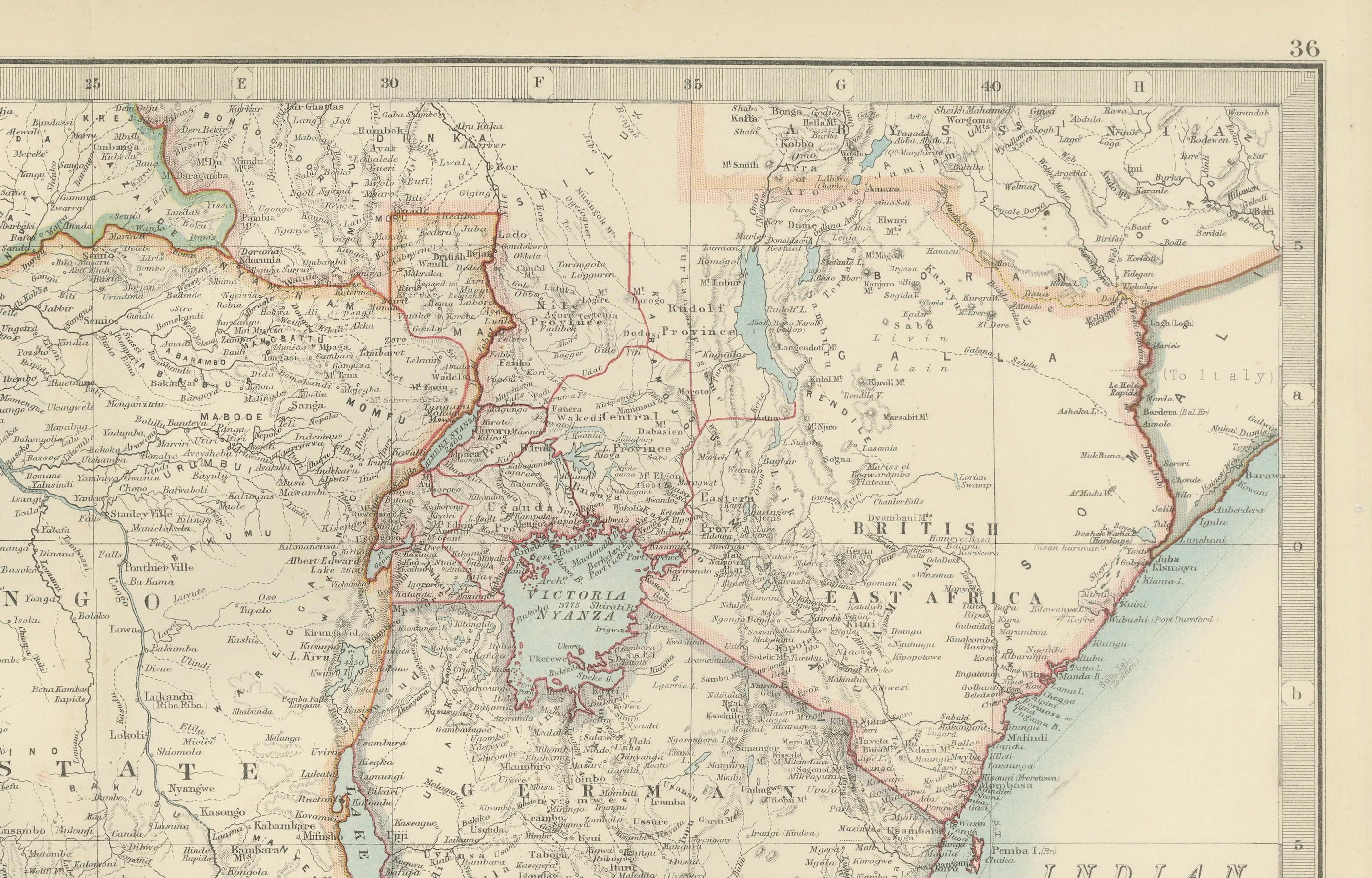 20ième siècle Carte ancienne de l'Afrique centrale, 1903, avec les territoires coloniaux  Itinéraires d'exploration en vente
