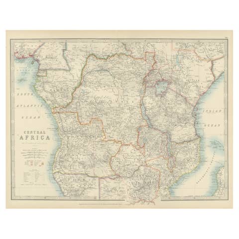 Antique Map of Central Africa, 1903, With Colonial Territories Explorers Routes