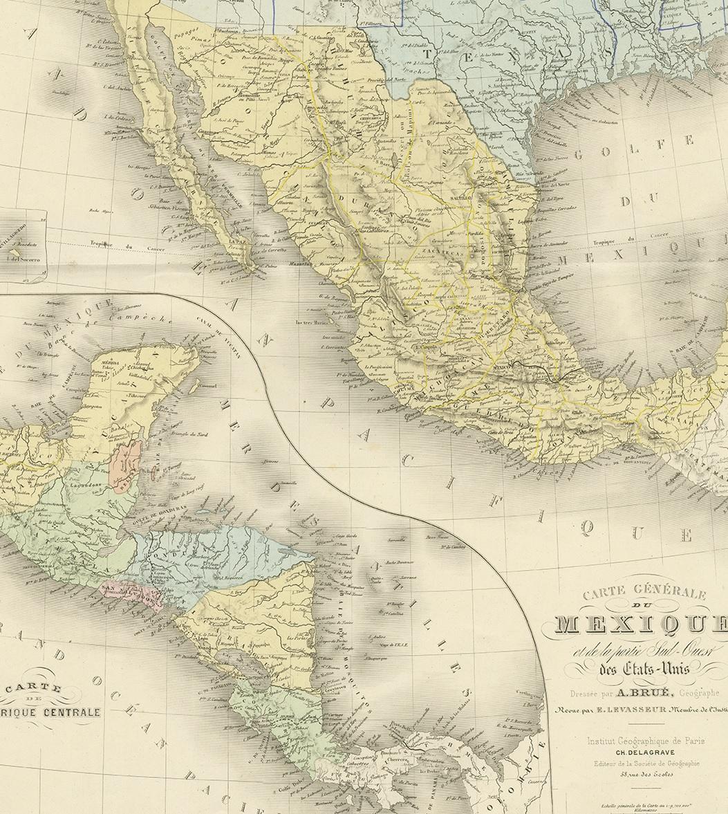 Decorative Antique Map of Central America and Mexico, 1875 In Good Condition In Langweer, NL