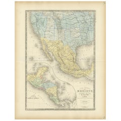 Decorative Antique Map of Central America and Mexico, 1875
