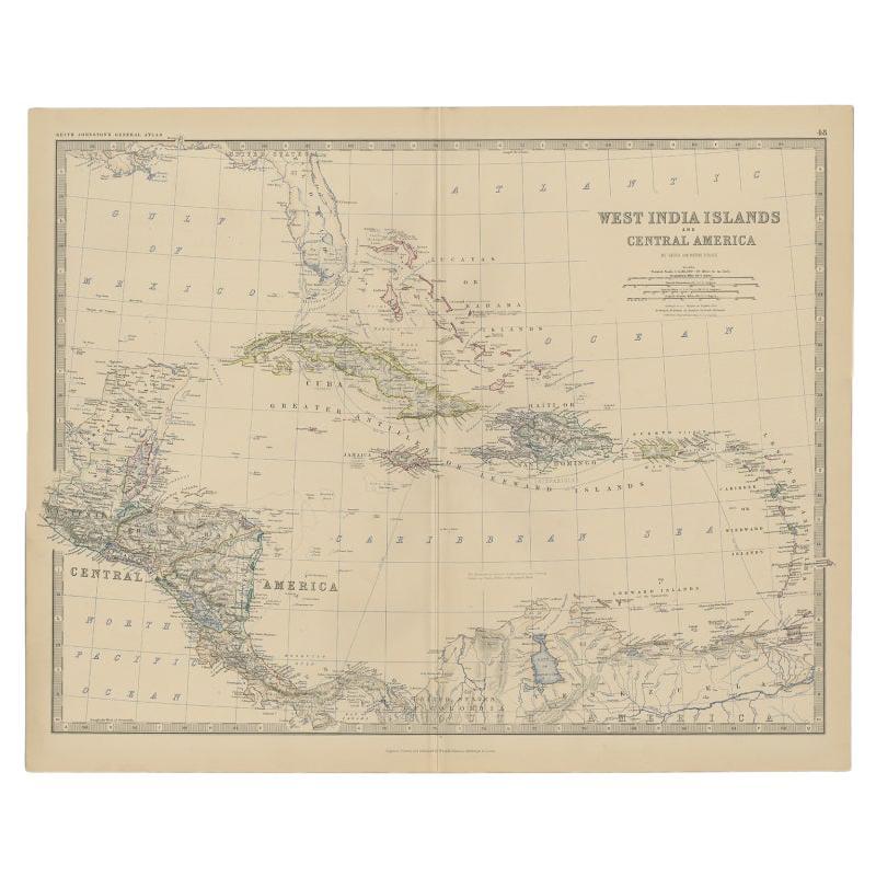 Antique Map of Central America and the West Indies, 1882 For Sale