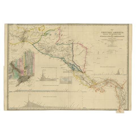 Antique Map of Central America Showing the Communication Lines, 1850