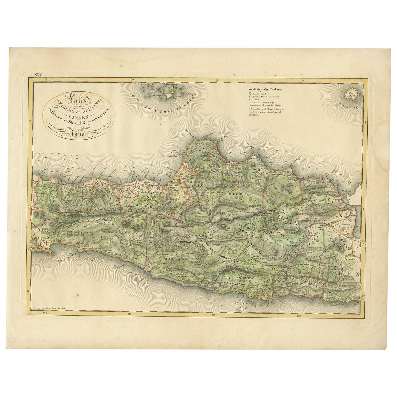 Antique Map of Central and East Java by Van den Bosch, 1818 For Sale