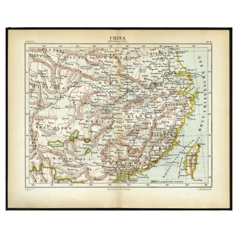 Antique Map of Central and Southern China by Kuyper, 1880 For Sale