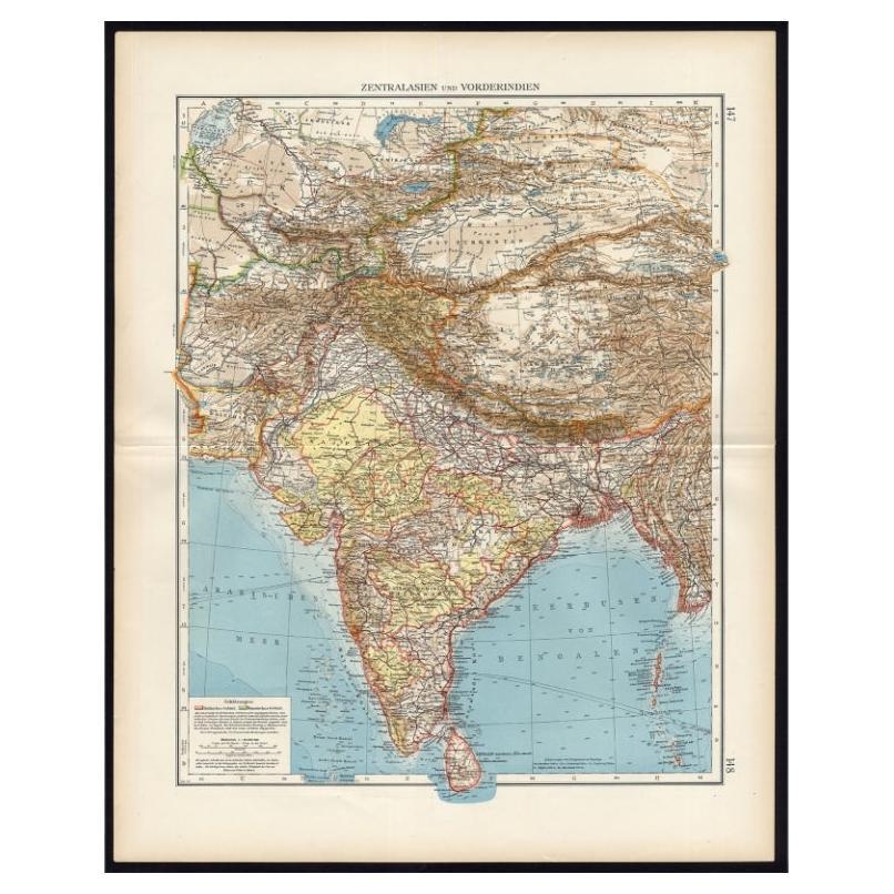 Carte ancienne d'Asie centrale et d'Inde, 1904 en vente