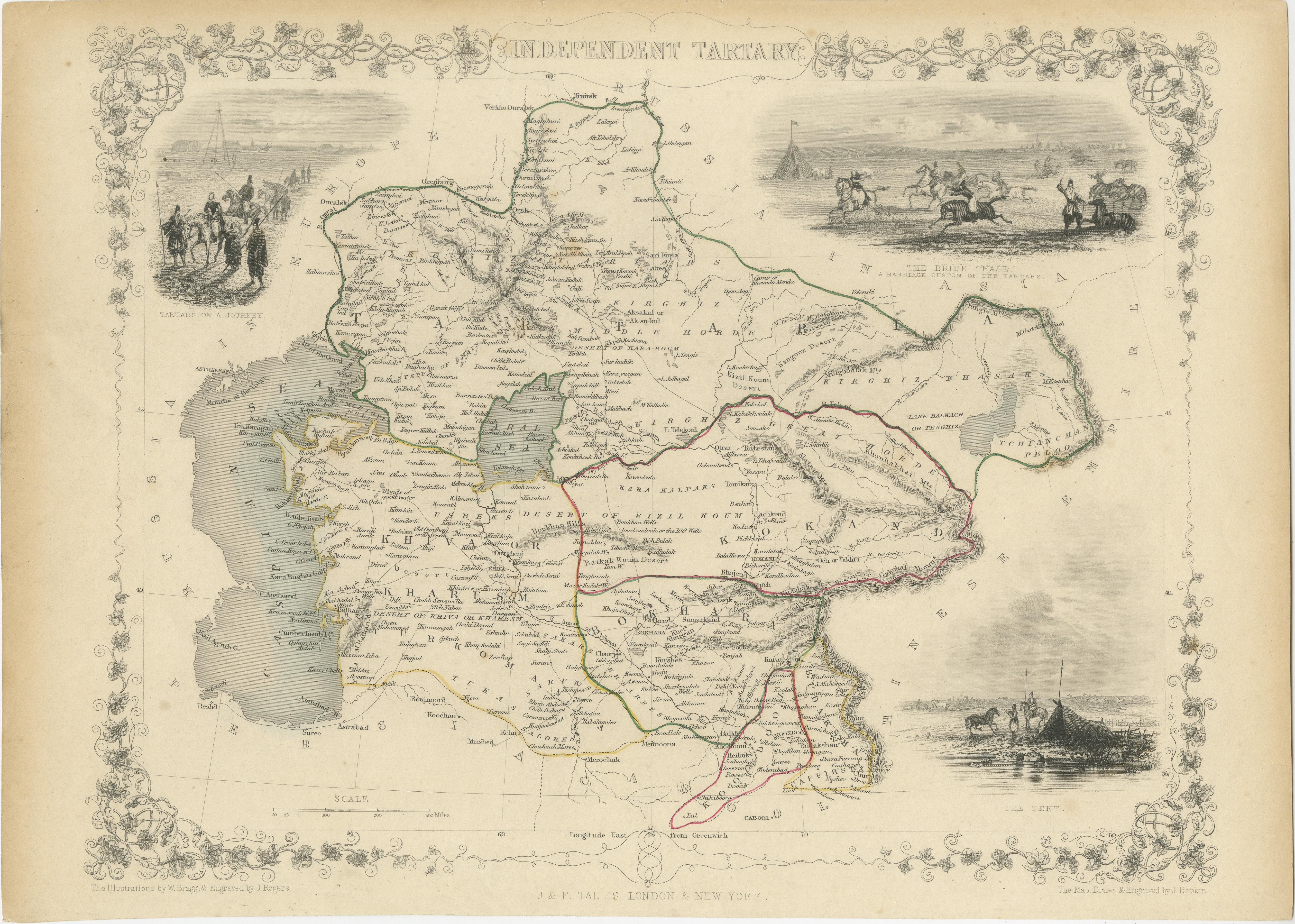 Antique map titled 'Independent Tartary'. Original steel engraved map of Central Asia. It covers the regions between the Caspian Sea and Lake Balkhash and between Russia and Afghanistan. These include the ancient Silk Route kingdoms of Khiva,