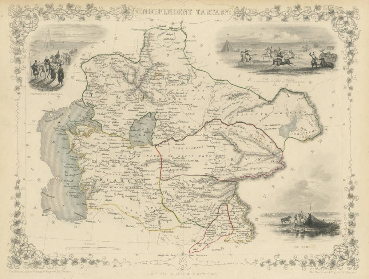 Antique Map of Central Asia between the Caspian Sea and Lake Balkhash, 1851