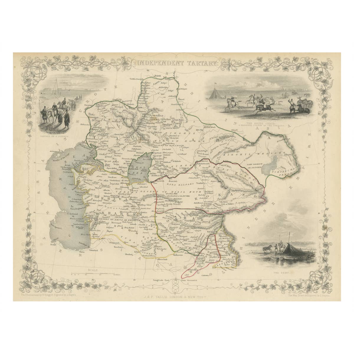 Antique Map of Central Asia between the Caspian Sea and Lake Balkhash, 1851