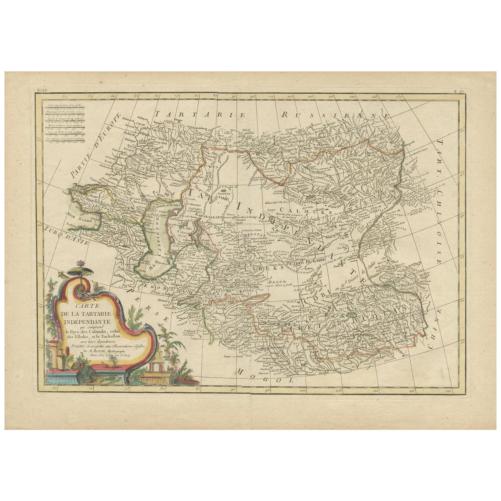 Antique Map of Central Asia by Bonne, 1778