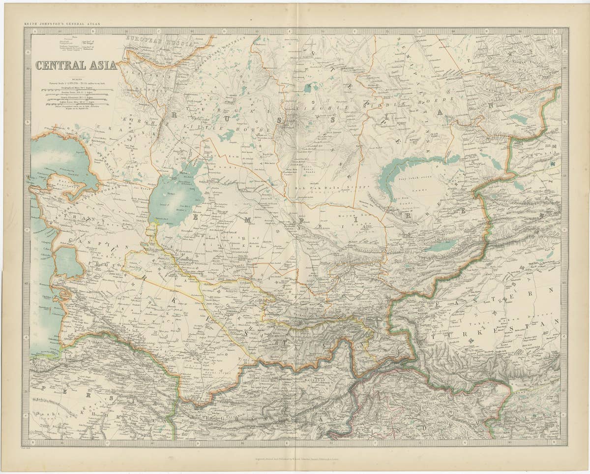 Antique Map of Central Asia by Johnston '1909'
