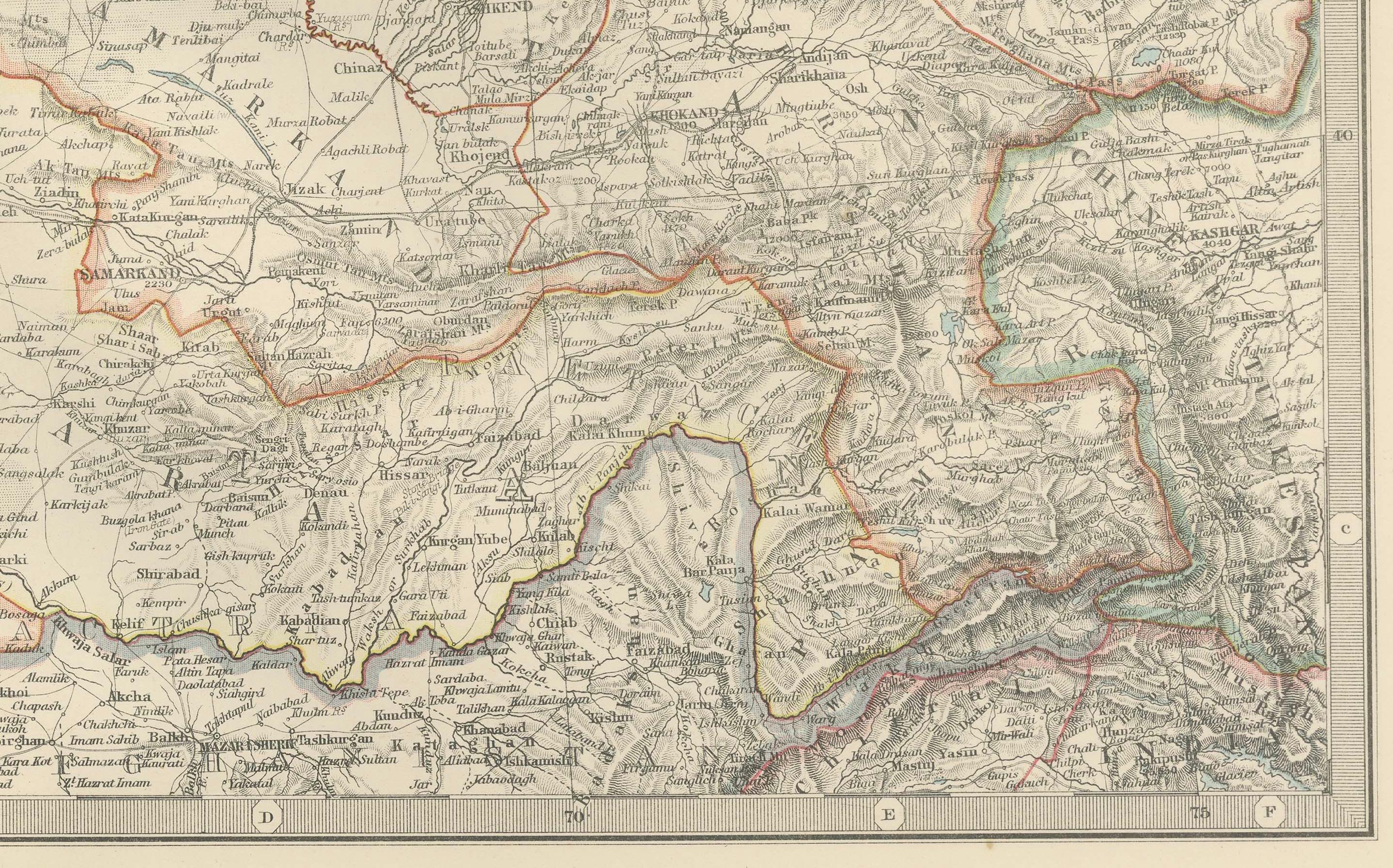 Carte ancienne de l'Asie centrale - avec les régions de la mer Caspienne et de la route de la soie Bon état - En vente à Langweer, NL
