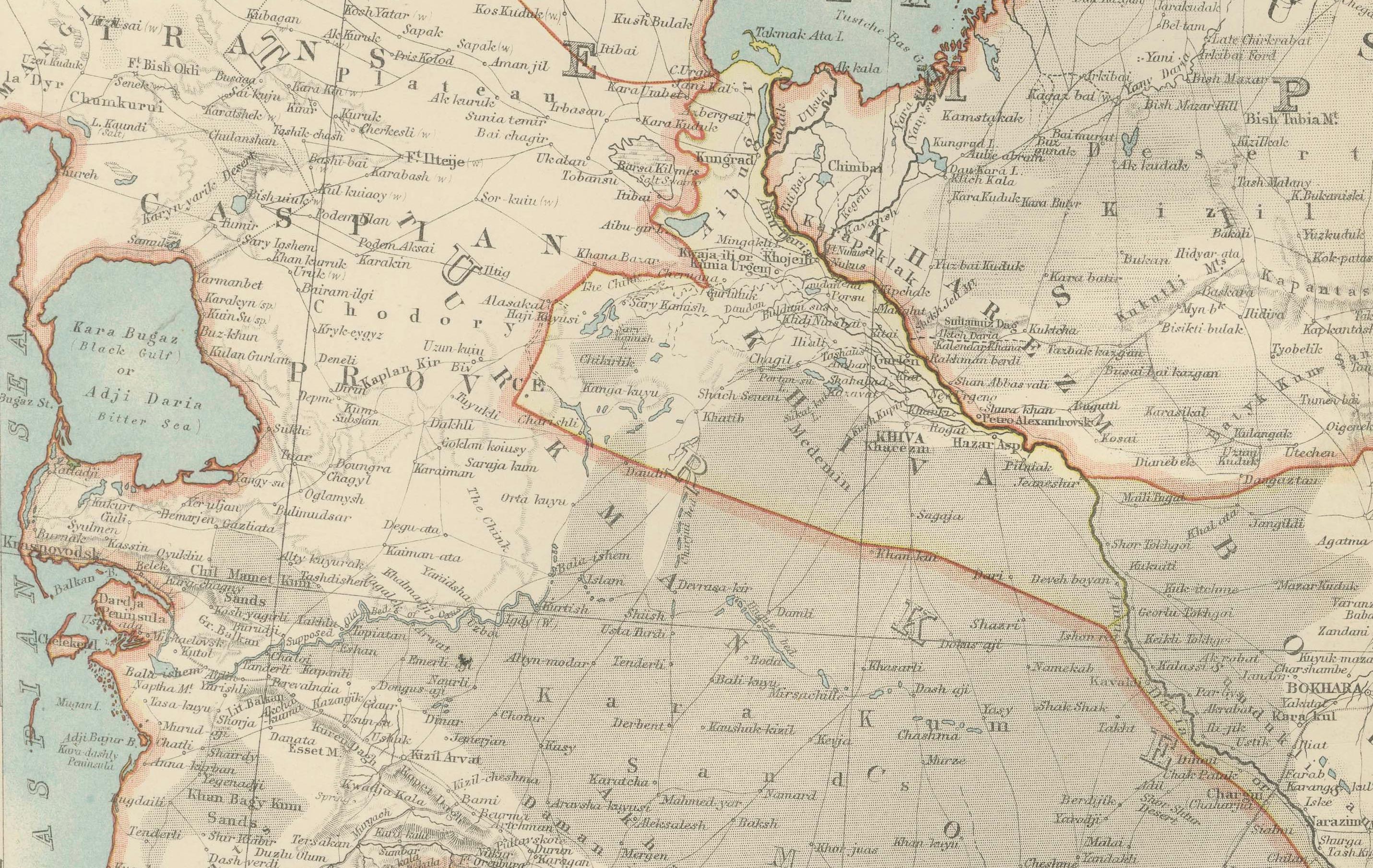 Papier Carte ancienne de l'Asie centrale - avec les régions de la mer Caspienne et de la route de la soie en vente