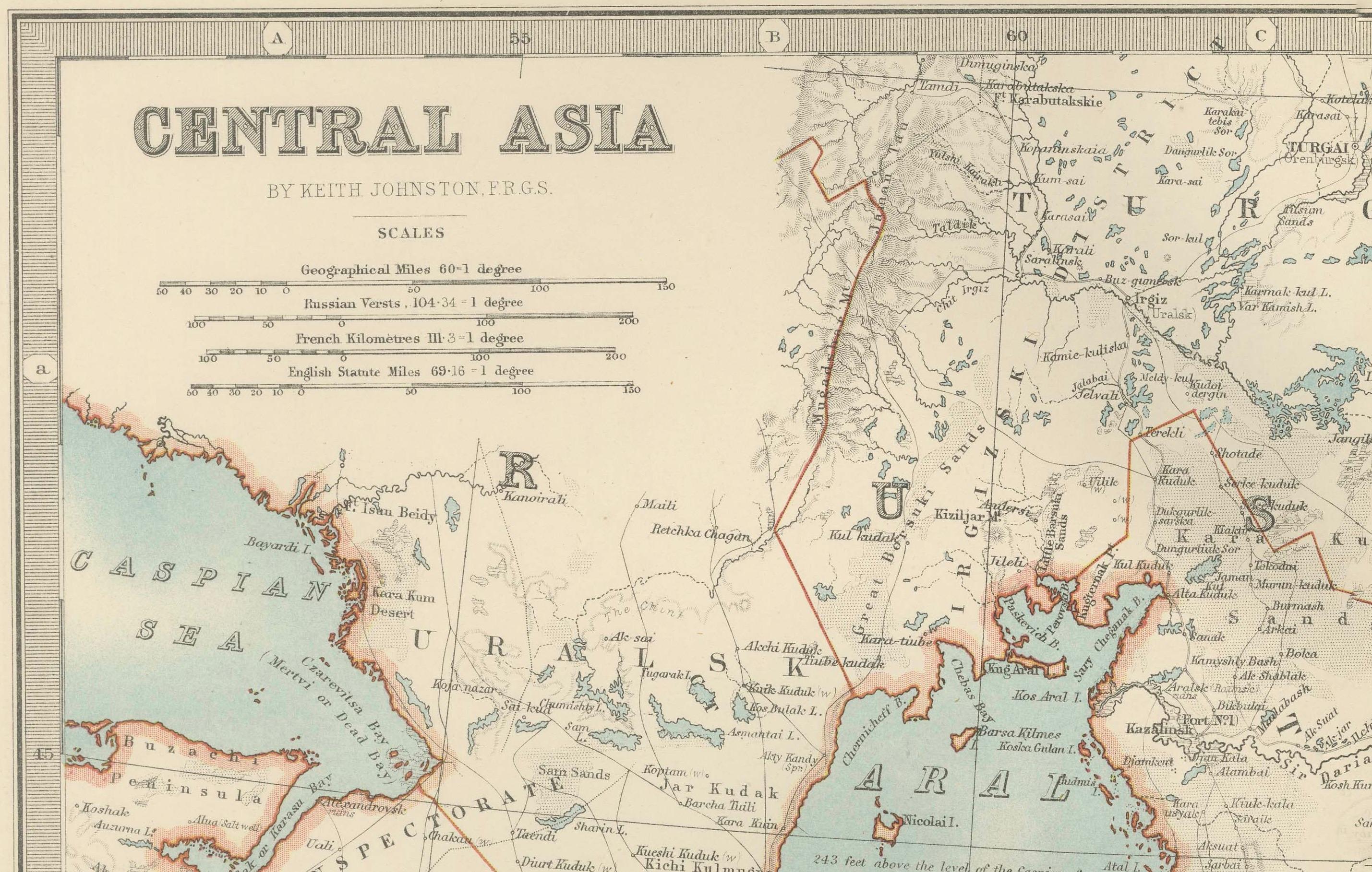 Carte ancienne de l'Asie centrale - avec les régions de la mer Caspienne et de la route de la soie en vente 1