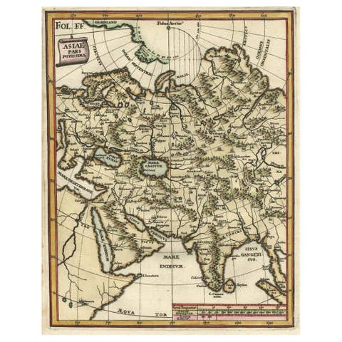 Antique Map of Central Asia Wiht Nova Zembla as an Island, C.1700