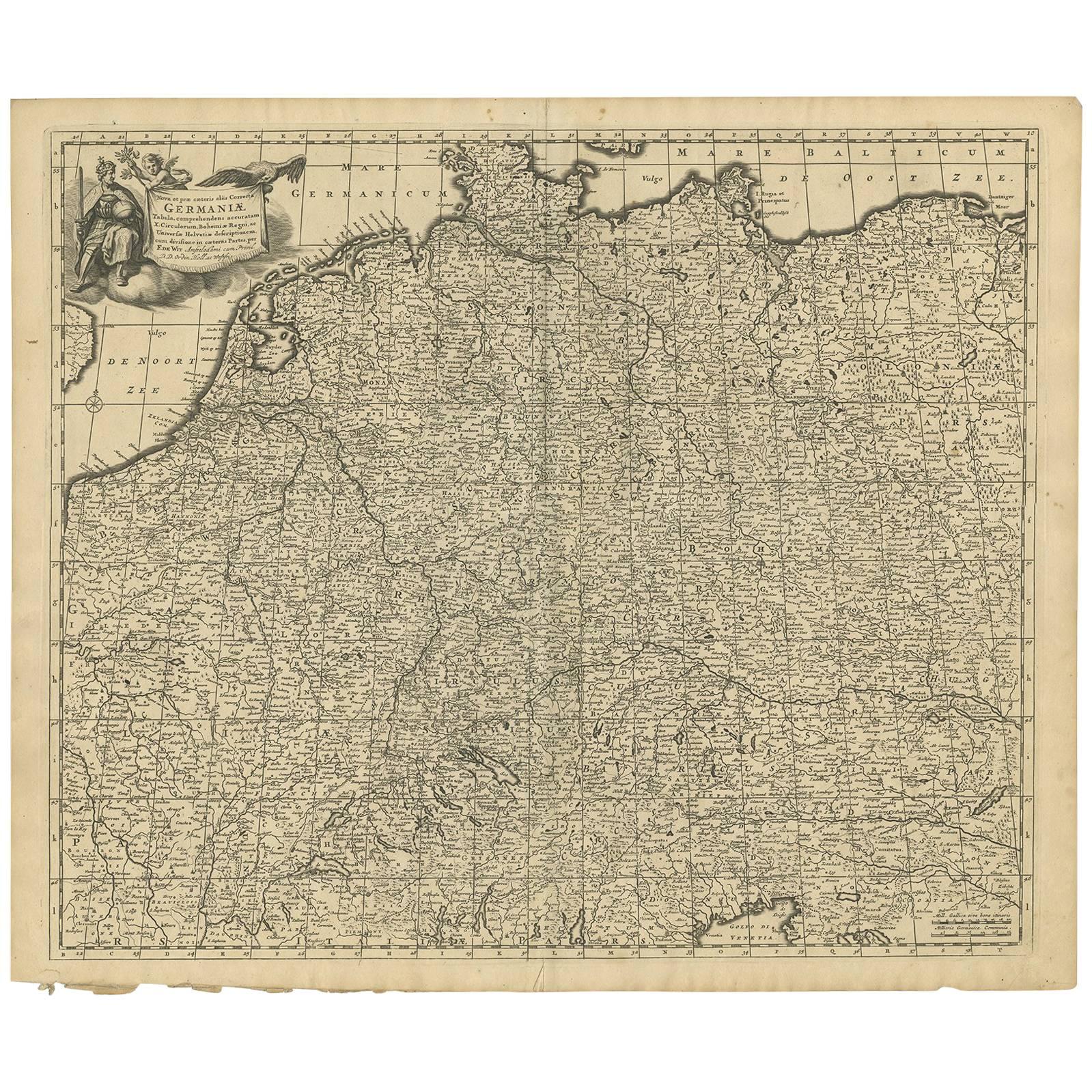 Antique Map of Central Europe "Centered on Germany" by F. de Wit, circa 1680