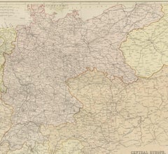 Antique Map of Central Europe, Railways & Political Boundaries, 1882