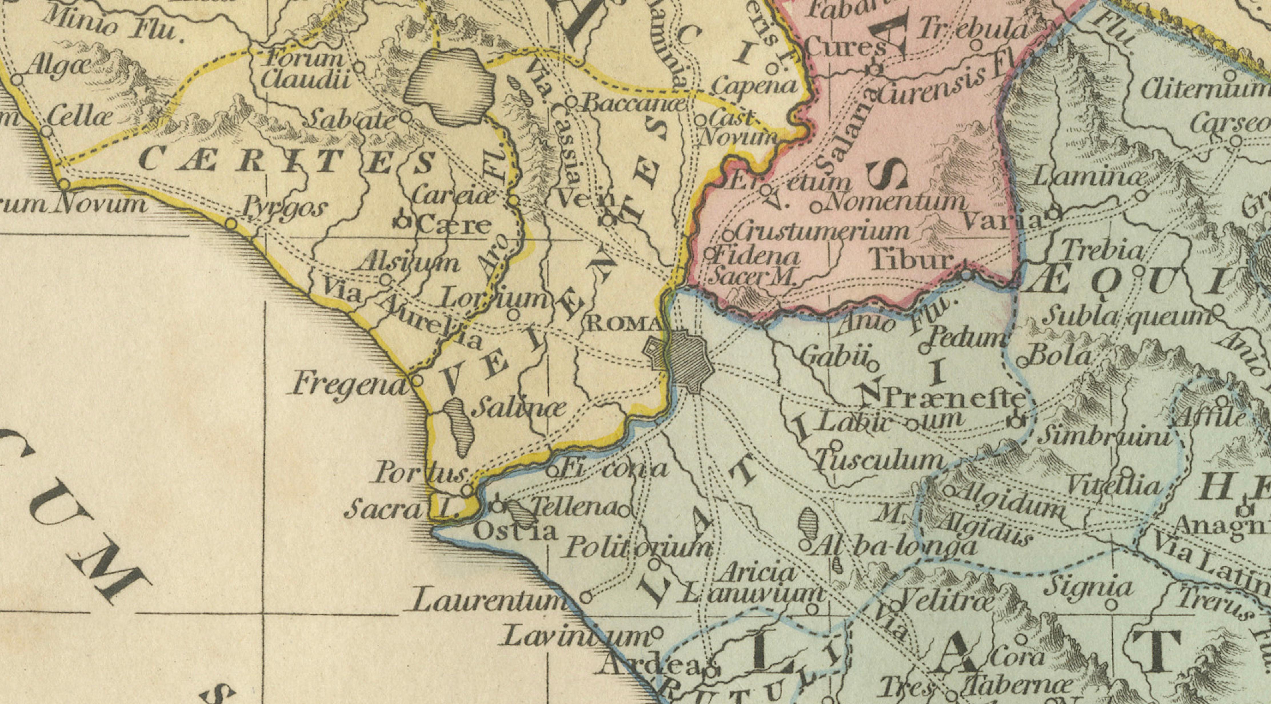 Antique Map of Central Italy & Early Roman Empire – Wilkinson c.1800