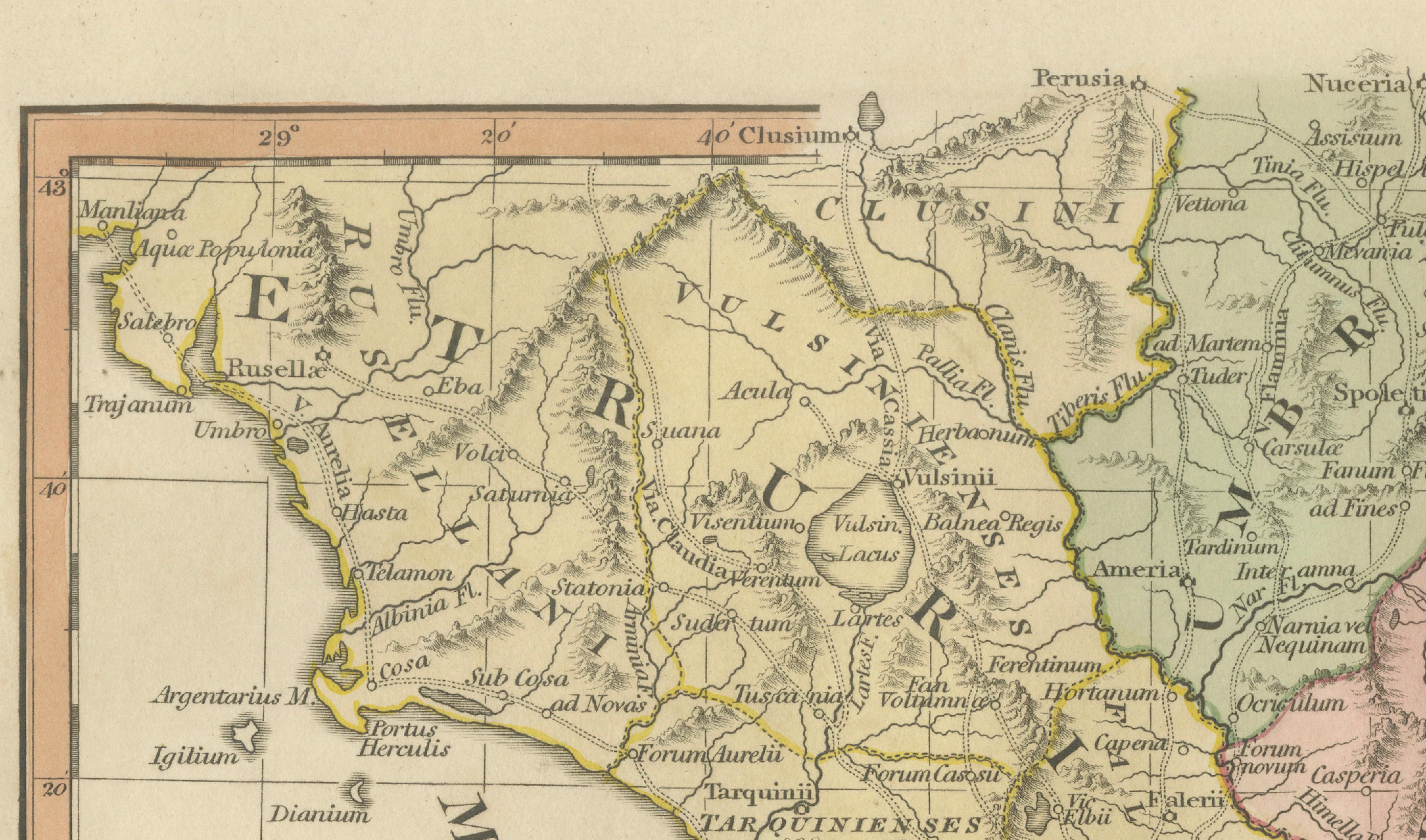 Antique Map of Central Italy & Early Roman Empire – Wilkinson c.1800