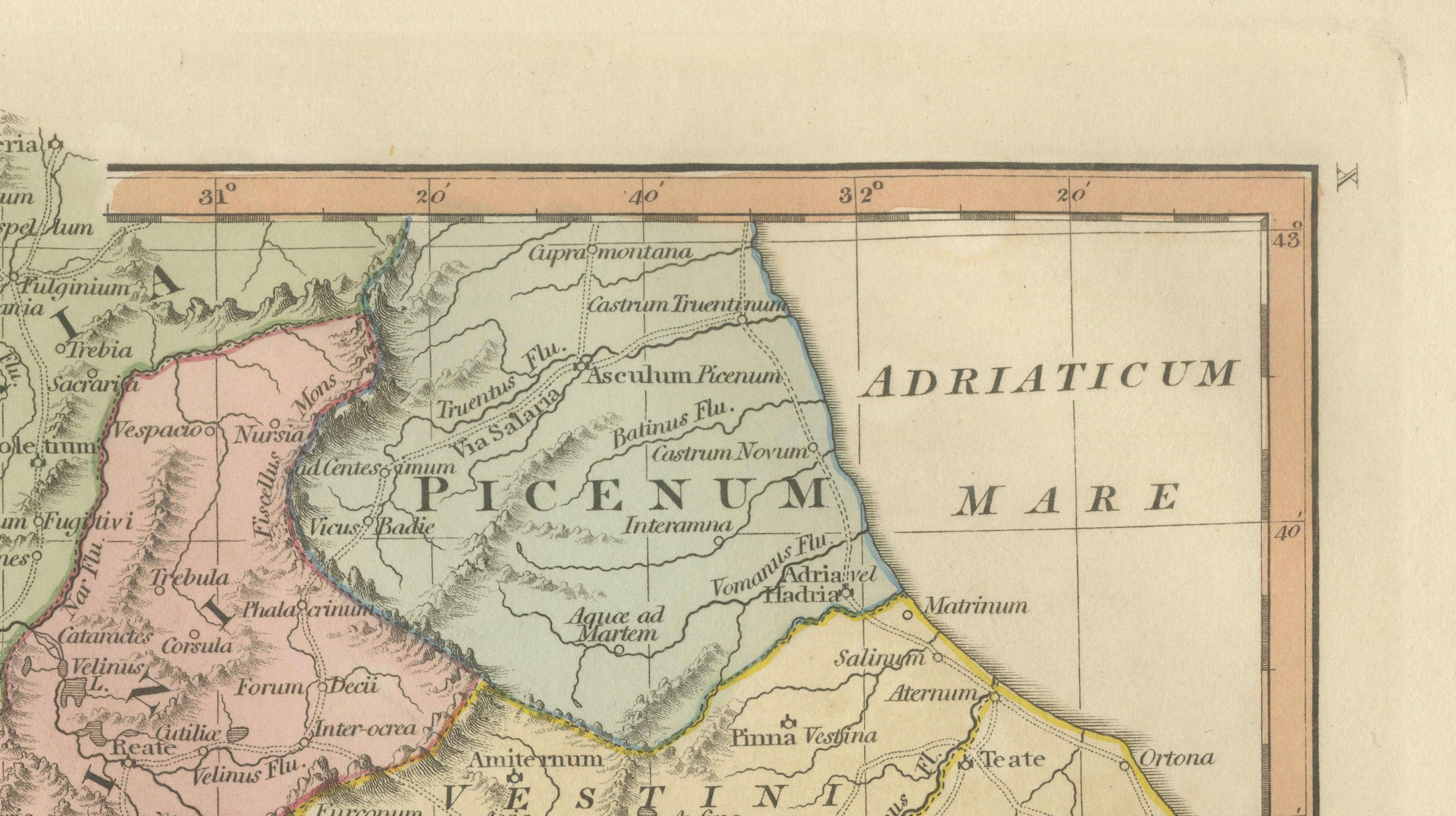 Antique Map of Central Italy & Early Roman Empire – Wilkinson c.1800