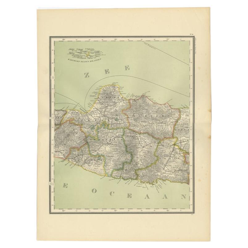 Carte ancienne du Java central représentant les îles Karimun, Indonésie, 1900