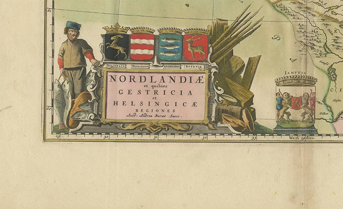 Antique Map of Central Sweden by J. Blaeu, 1662