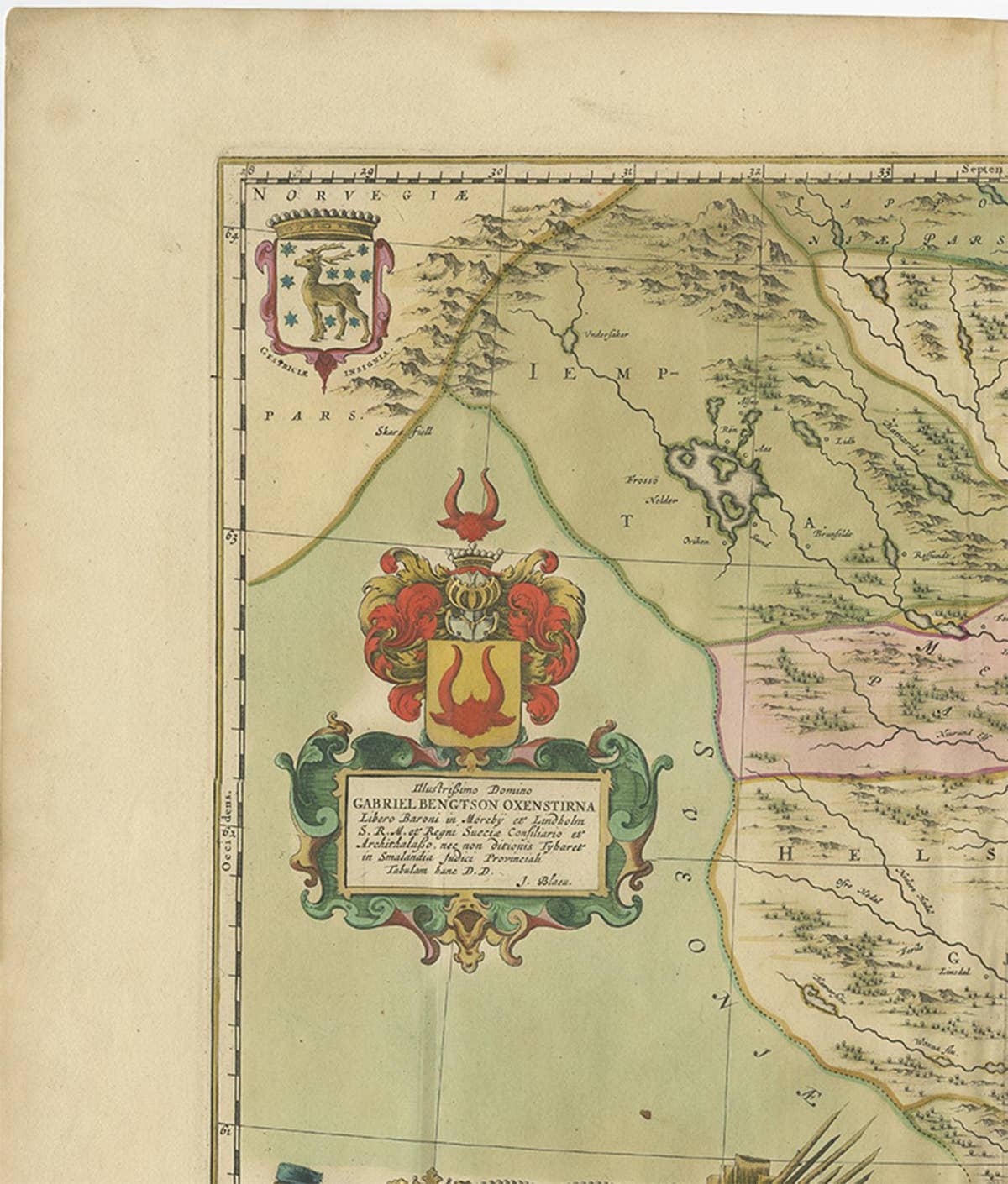 Antique Map of Central Sweden by J. Blaeu, 1662