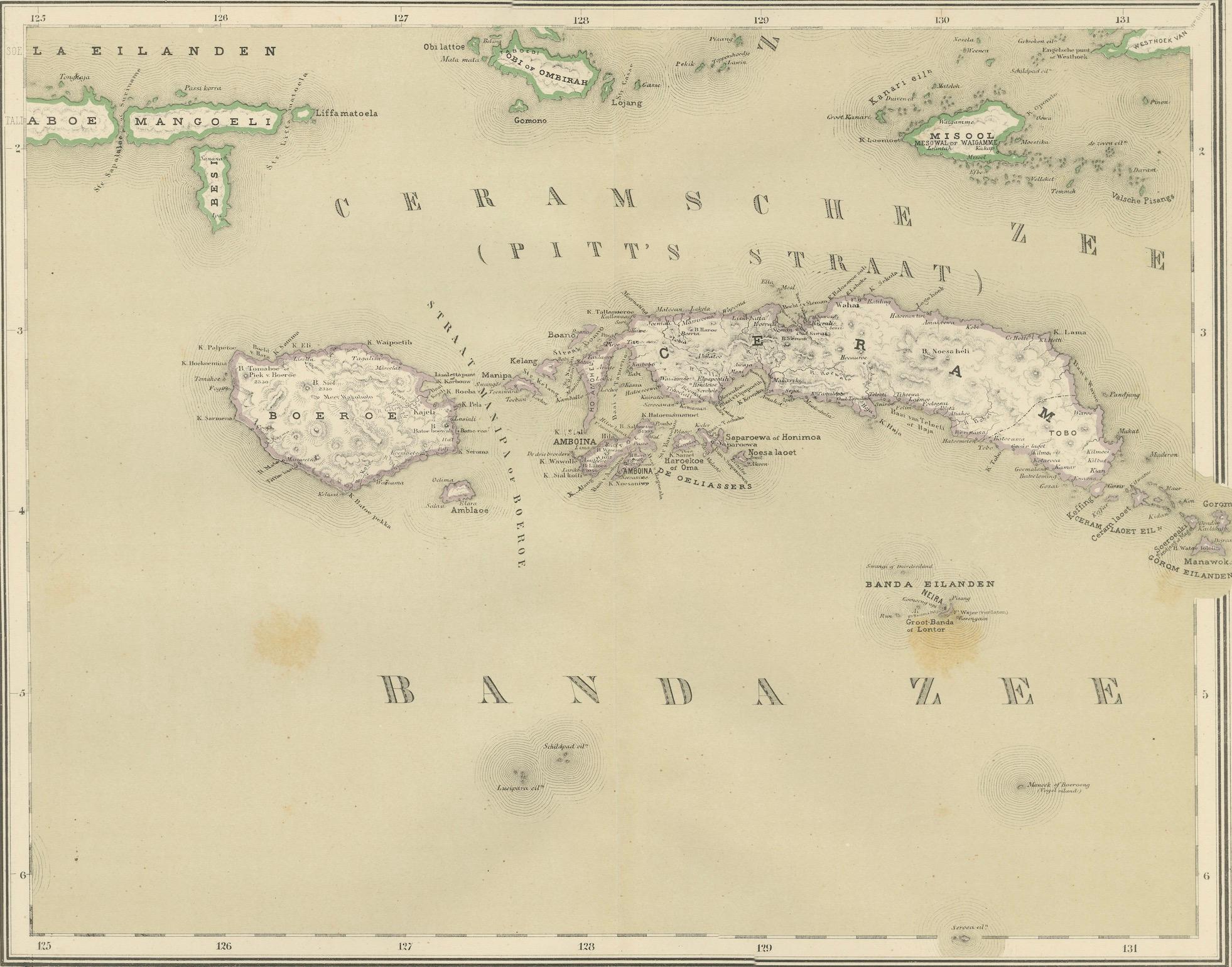Carta geografica antica di Ceram, Ambon, Banda, Buru, Molucche di Dornseiffen - 1884 in vendita 2