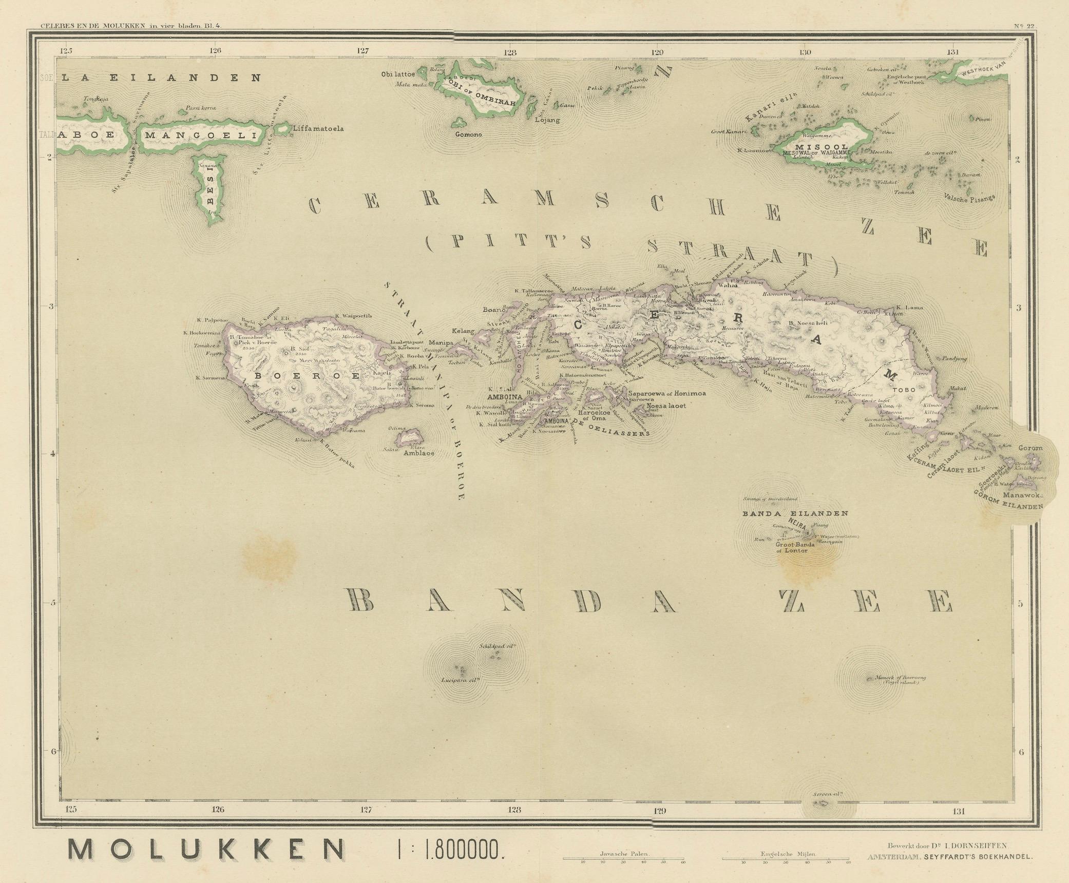 Carta geografica antica di Ceram, Ambon, Banda, Buru, Molucche di Dornseiffen - 1884 in vendita 3