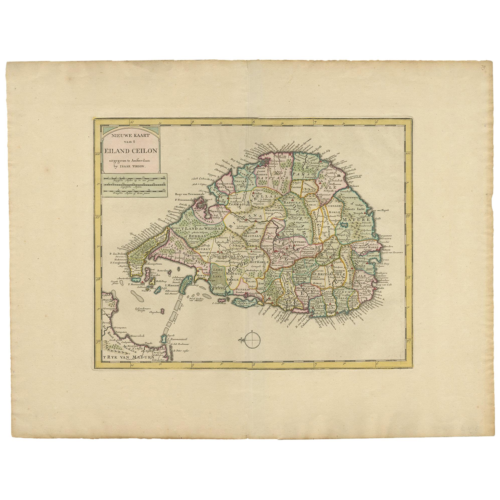 Antique Map of Ceylon by Tirion '1764'