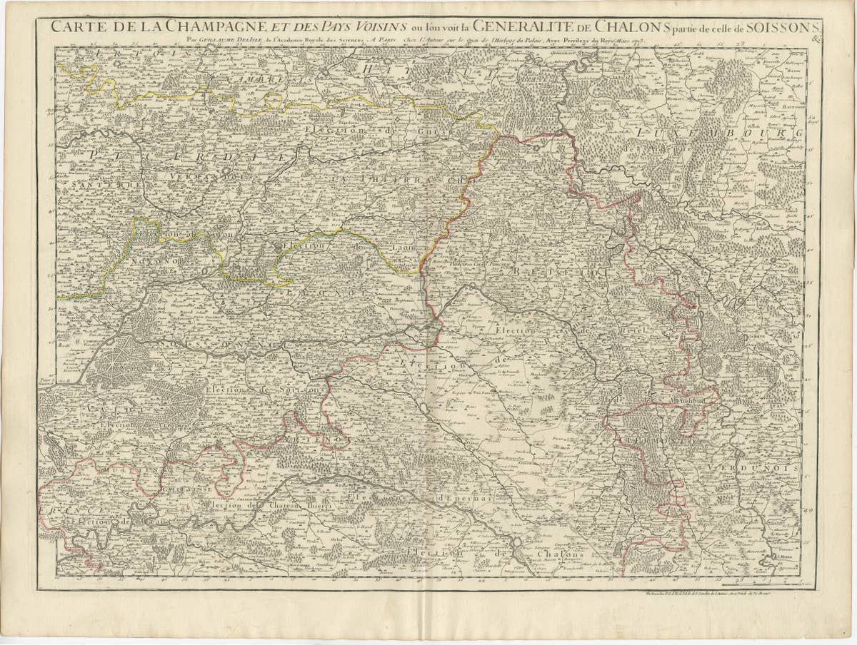 Antique Map of Champagne and surrounding Regions, France