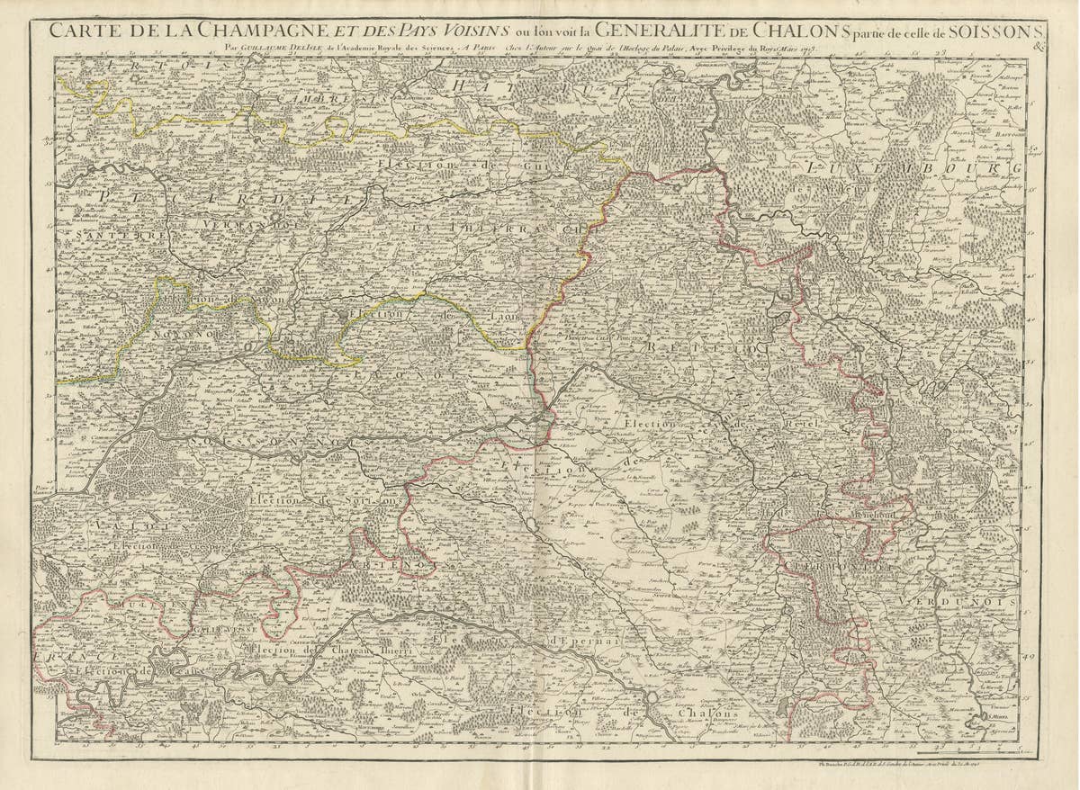 Antique Map of Champagne and surrounding Regions, France