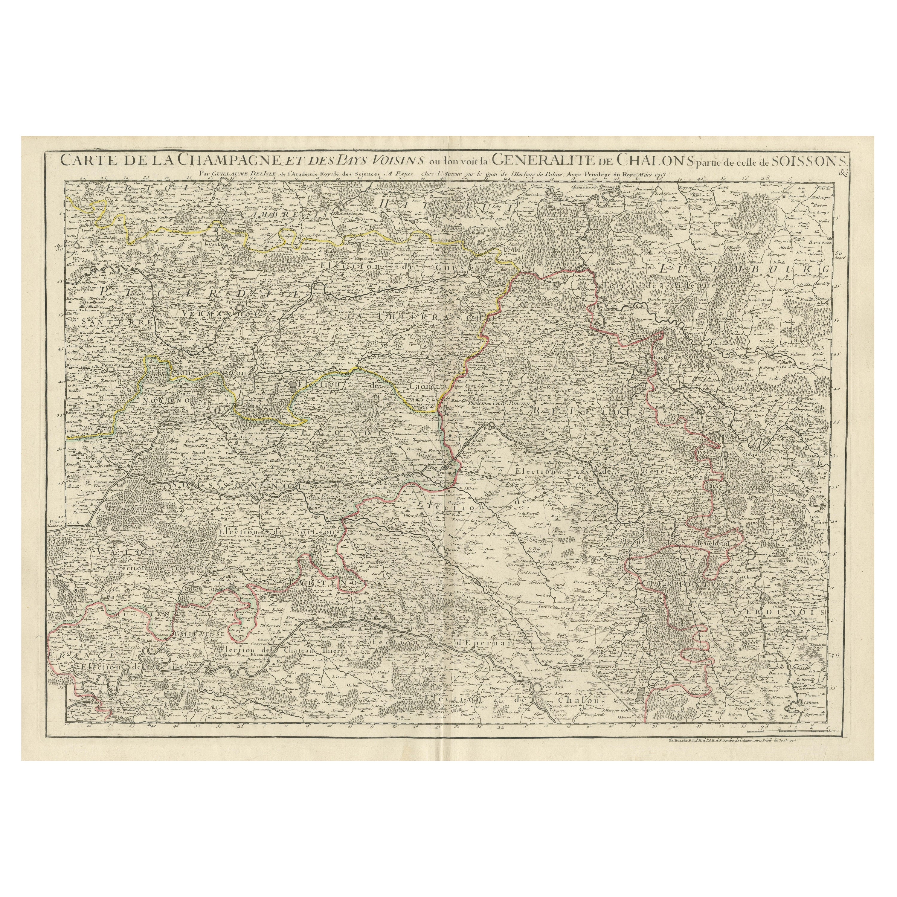 Carte ancienne du champagne et des régions environnantes, France en vente