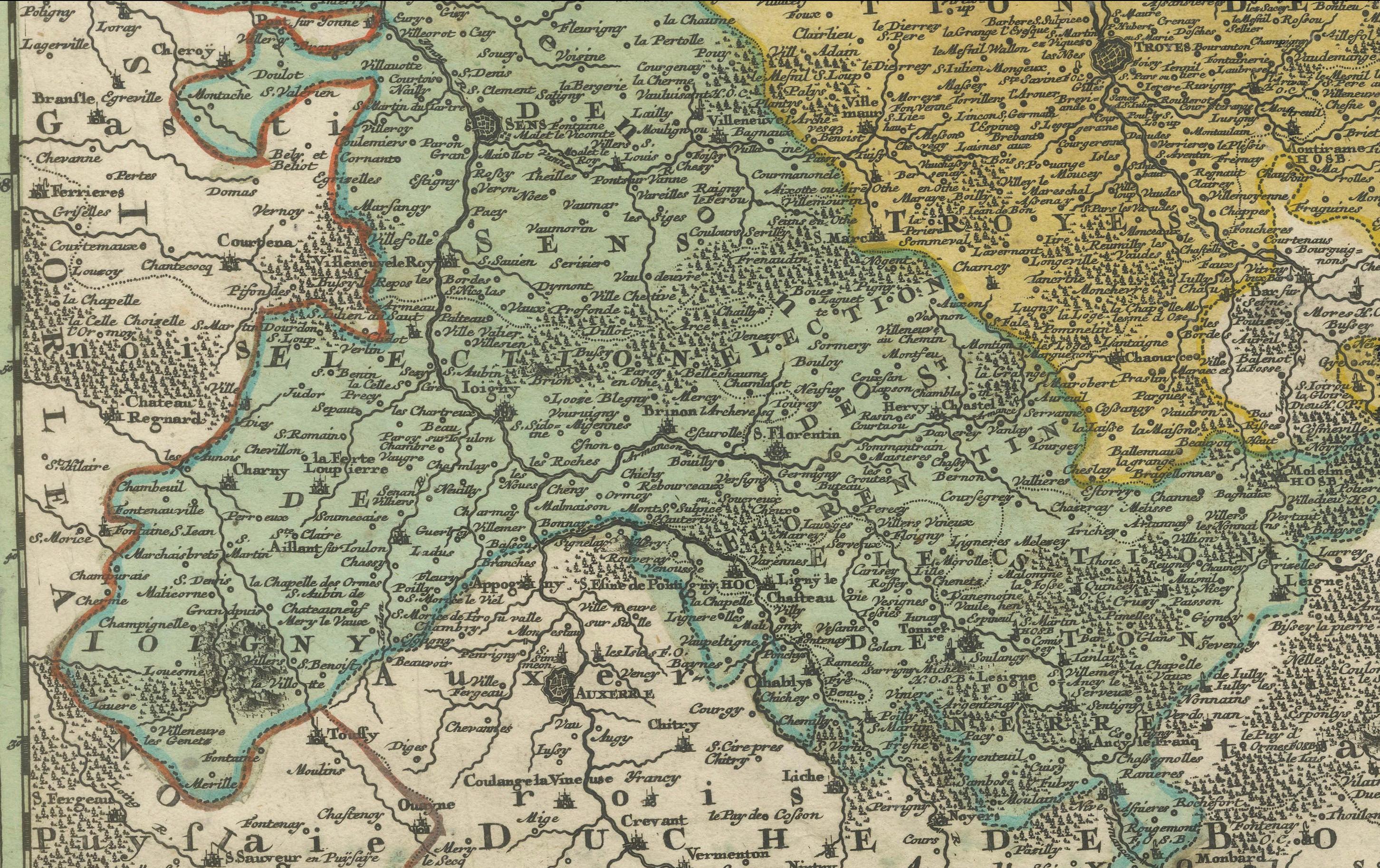 Gravé Carte ancienne de Champagne France par Johann Baptist Homann circa 1710 coloriée à la main en vente
