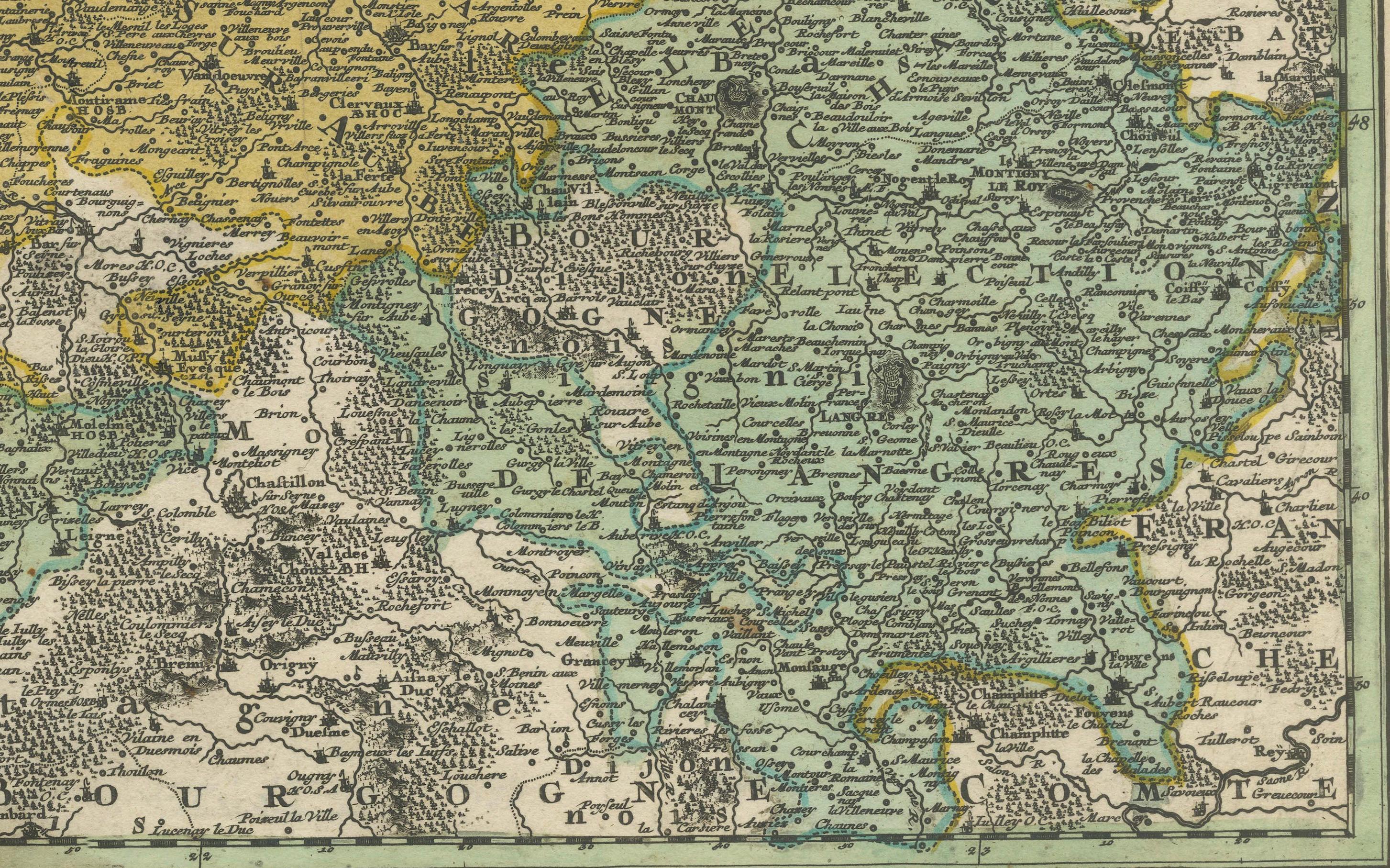 Carte ancienne de Champagne France par Johann Baptist Homann circa 1710 coloriée à la main État moyen - En vente à Langweer, NL