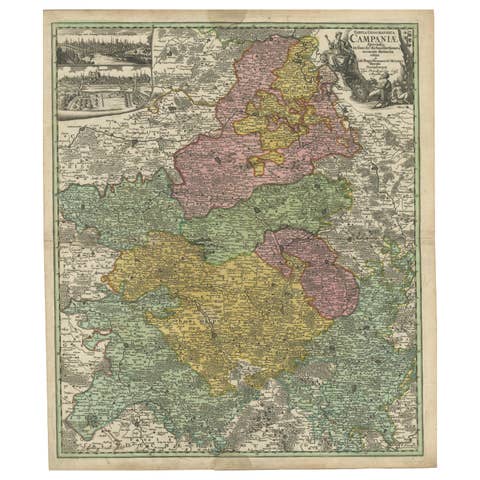 Antique Map of Champagne France by Johann Baptist Homann circa 1710 Hand-Colored