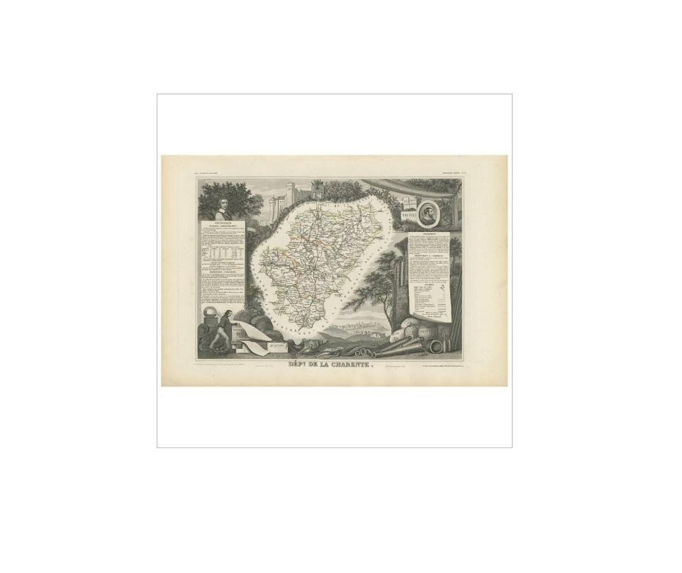 Antique map titled 'Dépt. de la Charente'. Map of the French department of Charente, France. This area of France is famous for its production of a wide variety of goat cheeses, such as Chabichou, Mothais, Buche du Poitou, and Chabi. In fact, it