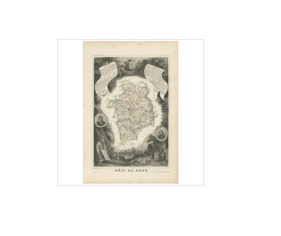 Antique Map of Cher  in France, 1854 In Good Condition For Sale In Langweer, NL
