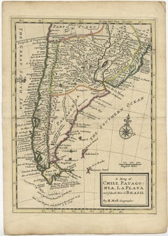 Antique Map of Chili, Patagonia, La Plata and the South Part of Brasil, ca.1710