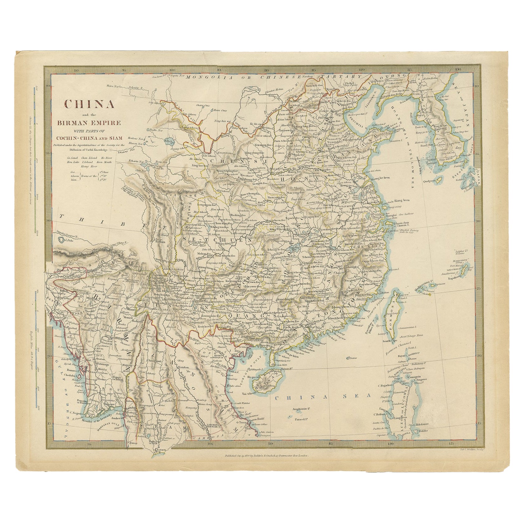 Carte ancienne de Chine, également représentant Formosa « Taiwan » et une partie de la Corée, c.1840