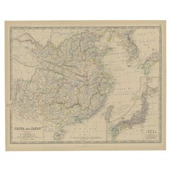 Antique Map of China and an Inset Map of Japan, 1882