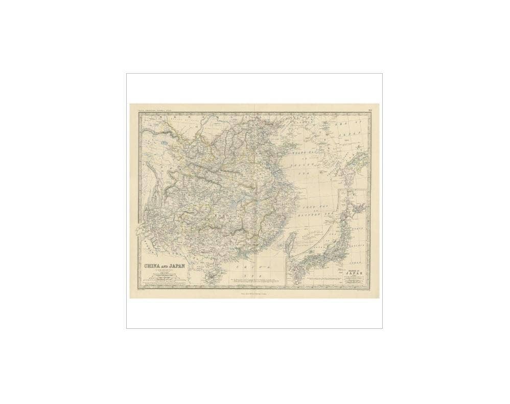 Antique Map of China and Japan by A.K. Johnston, 1865