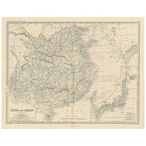 Antique Map of China and Japan by A.K. Johnston, 1865