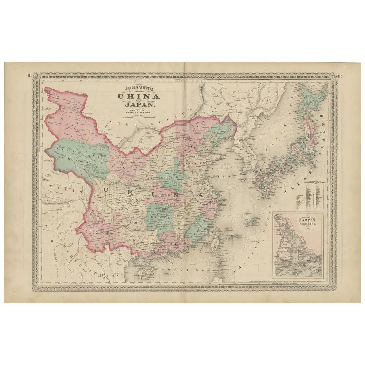 Antique Map of China and Japan by Johnson, 1872