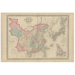 Antike Karte von China und Japan von Johnson, 1872