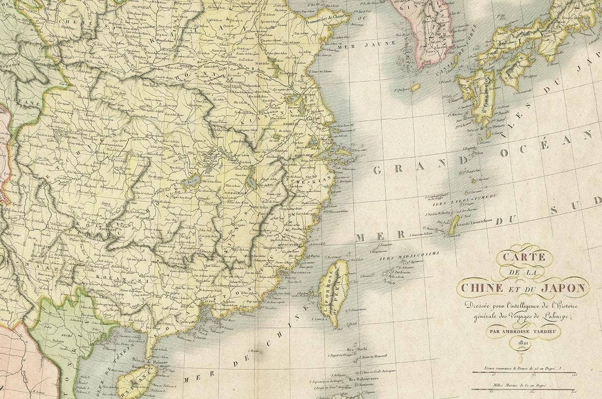 Antique Map of China and Japan by Tardieu, 1821