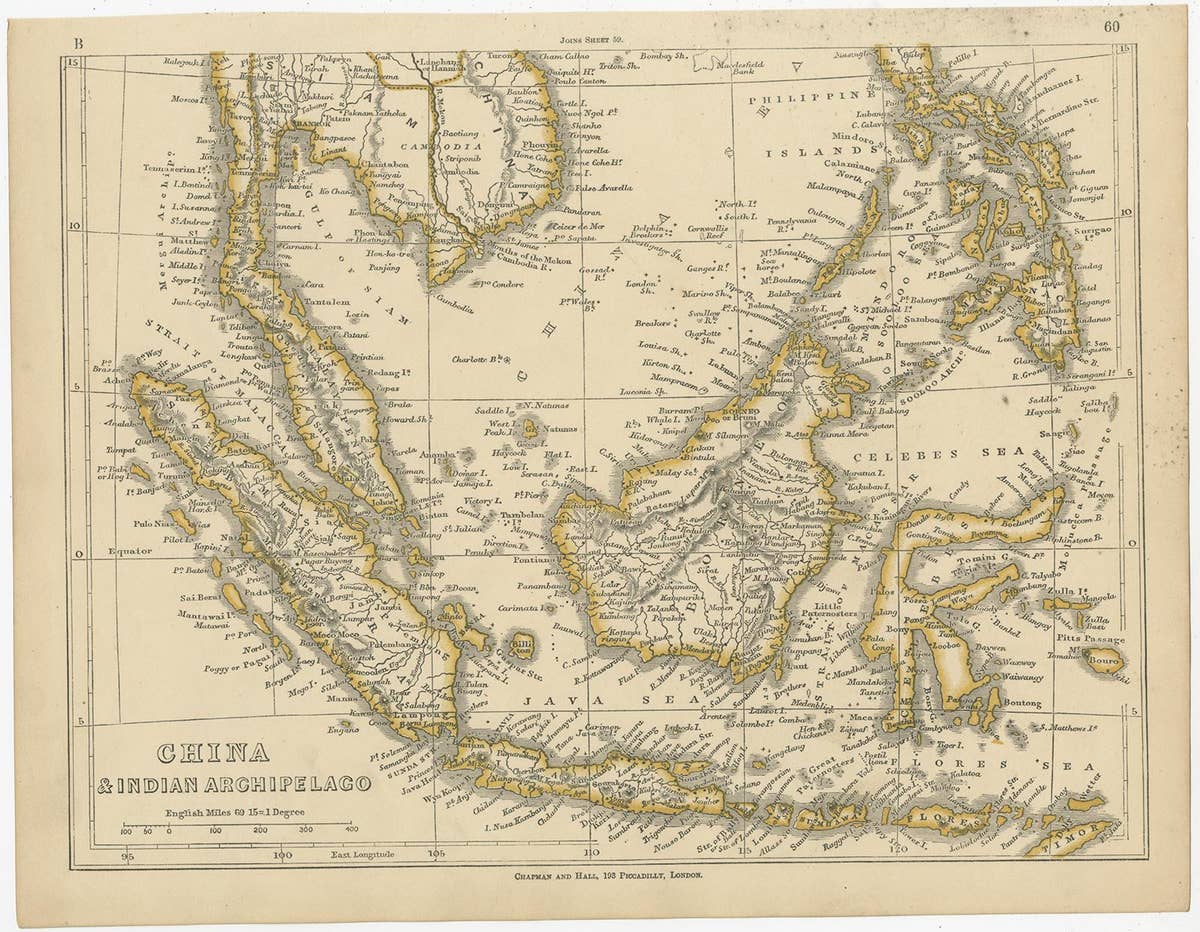 Antique Map of China and the East Indies by Lowry, 1852