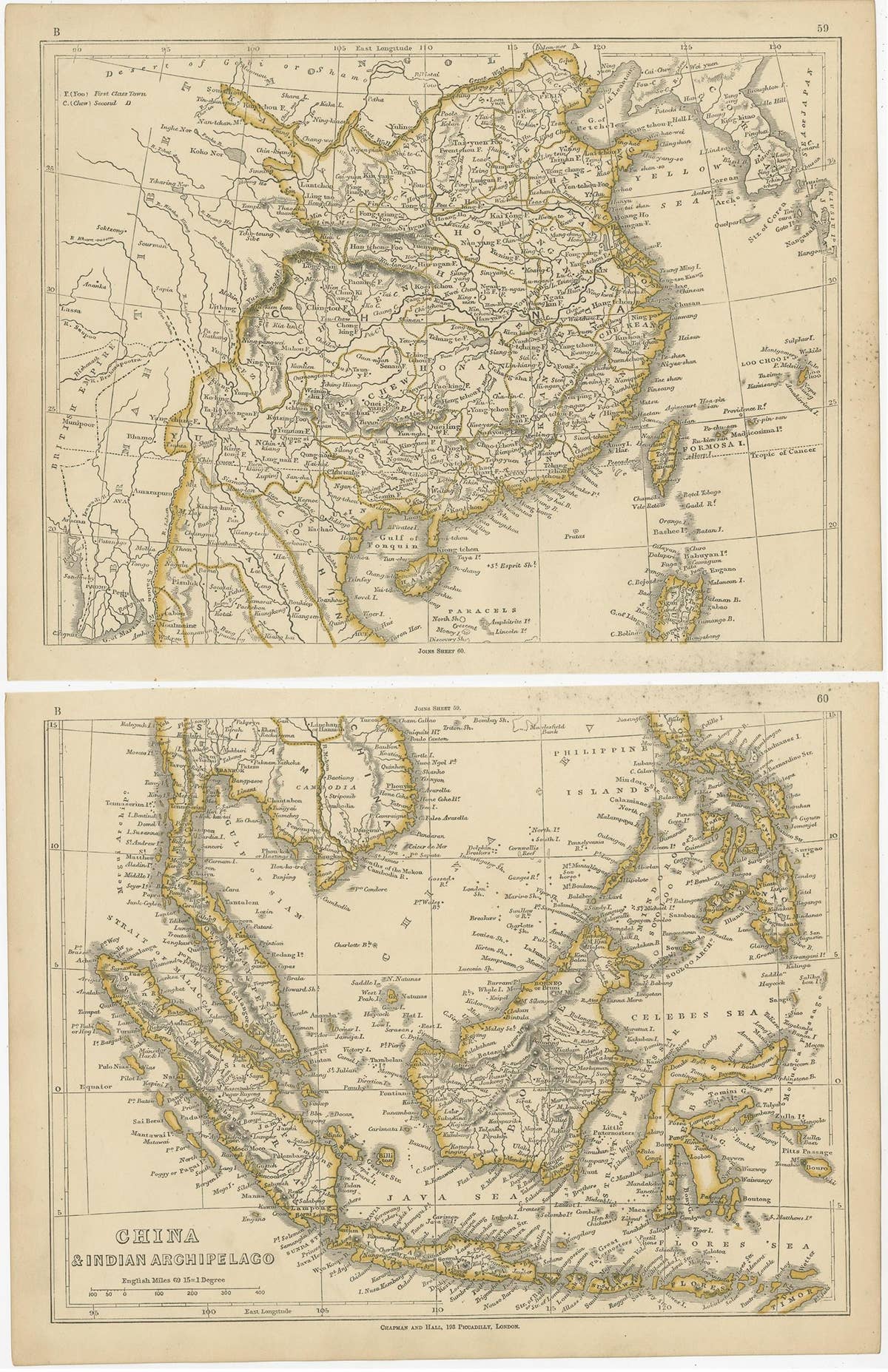 Antique Map of China and the East Indies by Lowry, 1852
