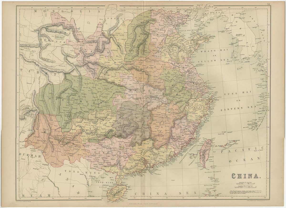 Antique Map of China by A & C, Black, 1870