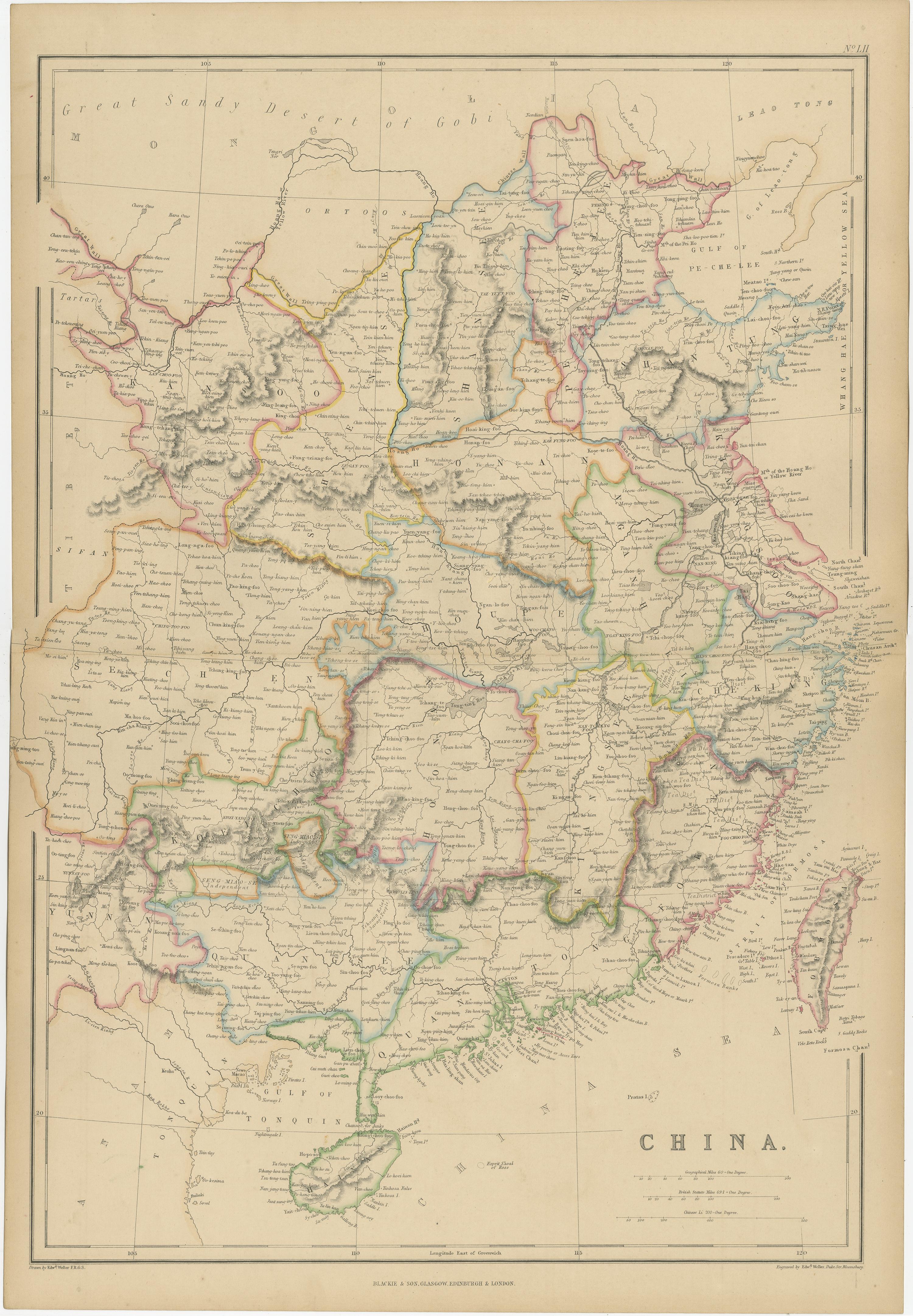 Antique map titled 'China'. Original antique map of China. This map originates from ‘The Imperial Atlas of Modern Geography’. Published by W. G. Blackie, 1859.