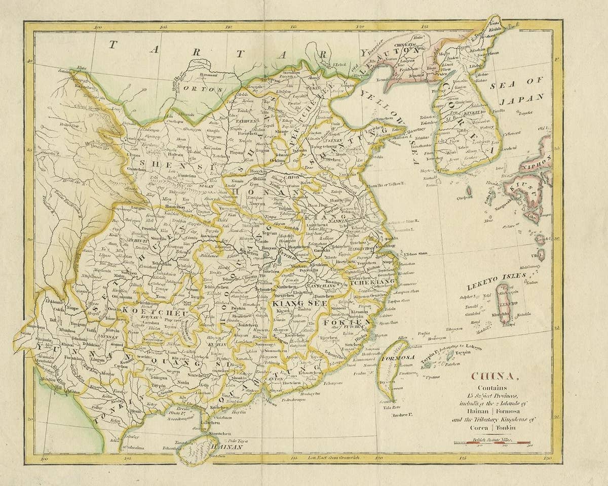 Antique Map of China by Artist Wilkinson, Engraved Paper, 1803